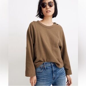Madewell Shoulder-Button Elbow-Patch Olive/Tan/Brown Top Size XXS